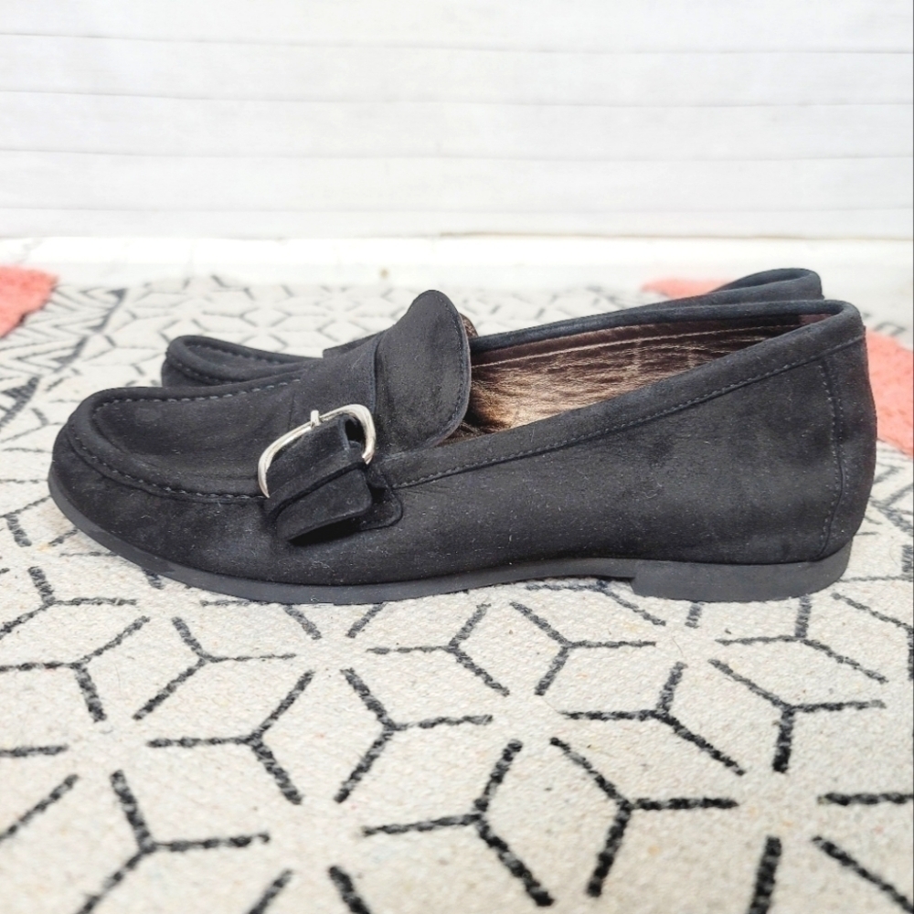 AGL Attilio Giusti Leonbruni Black Suede Buckle Loafers, sz 37.5